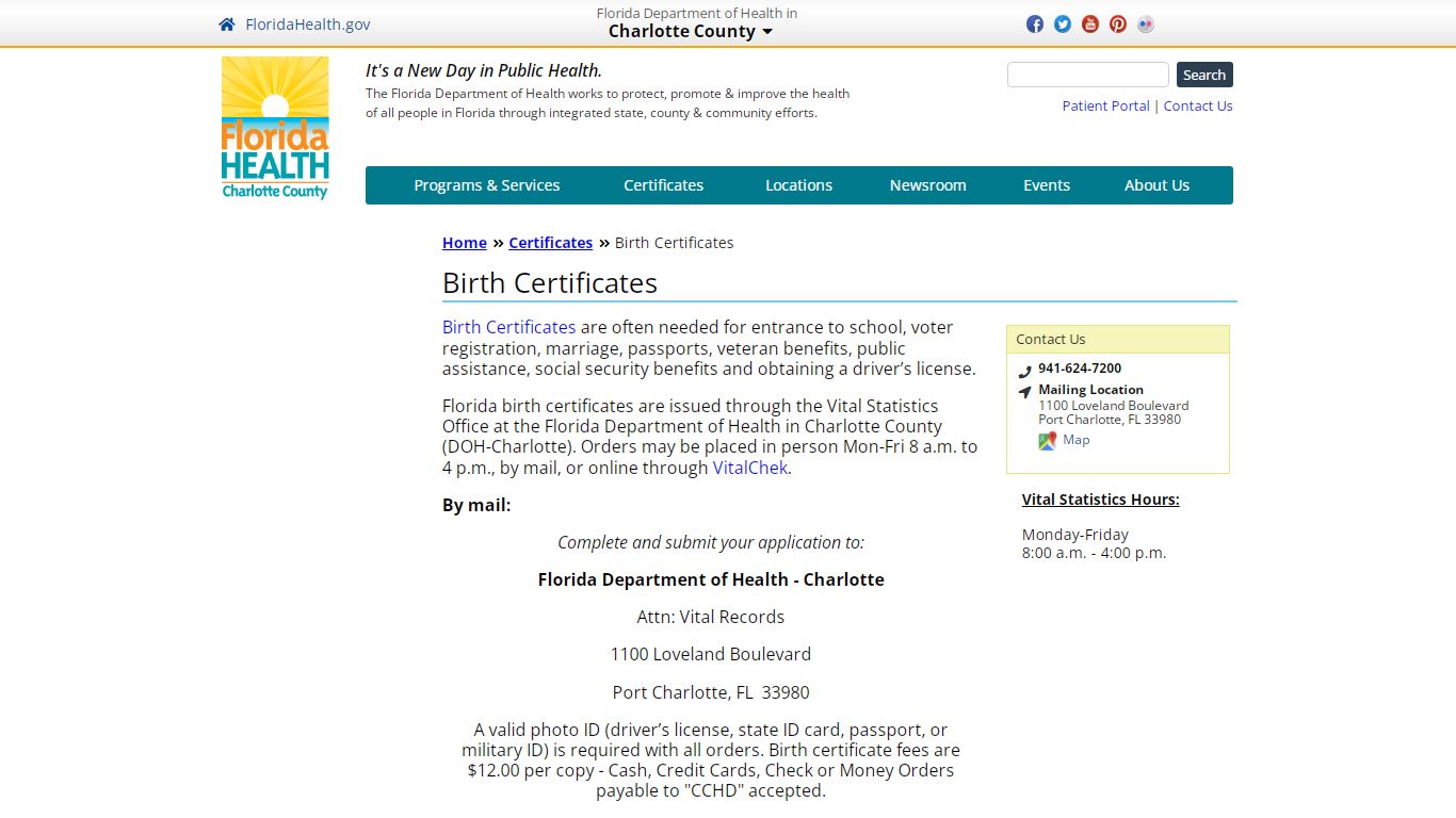 Birth Certificates | Florida Department of Health in Charlotte