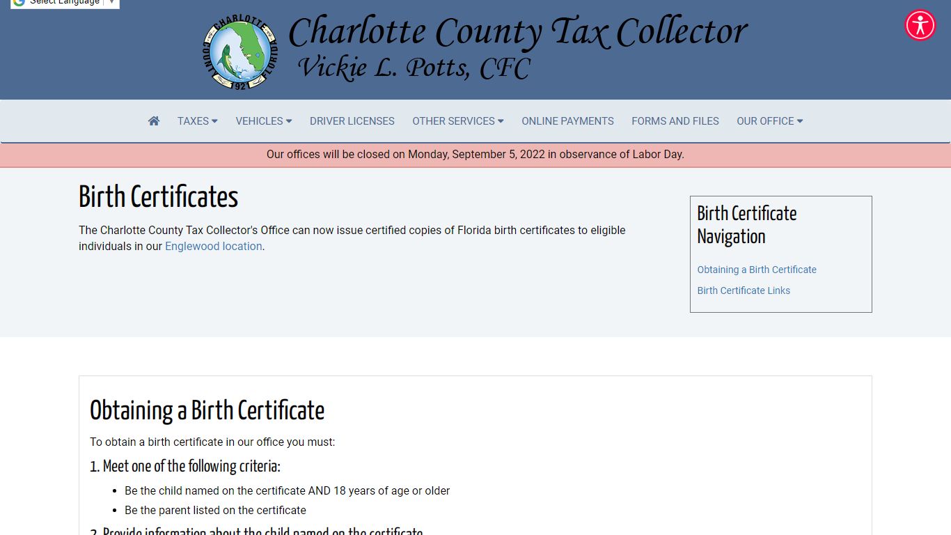 Charlotte County Tax Collector - Birth Certificates